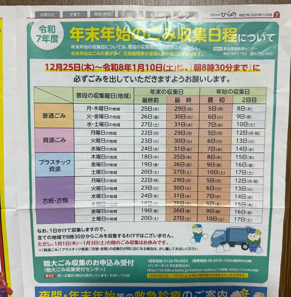 平野区令和7年度ごみ収集日程
