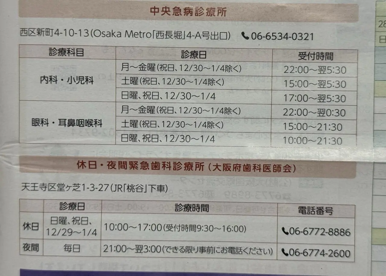 中央急病診療所休日夜間緊急歯科診療所一覧